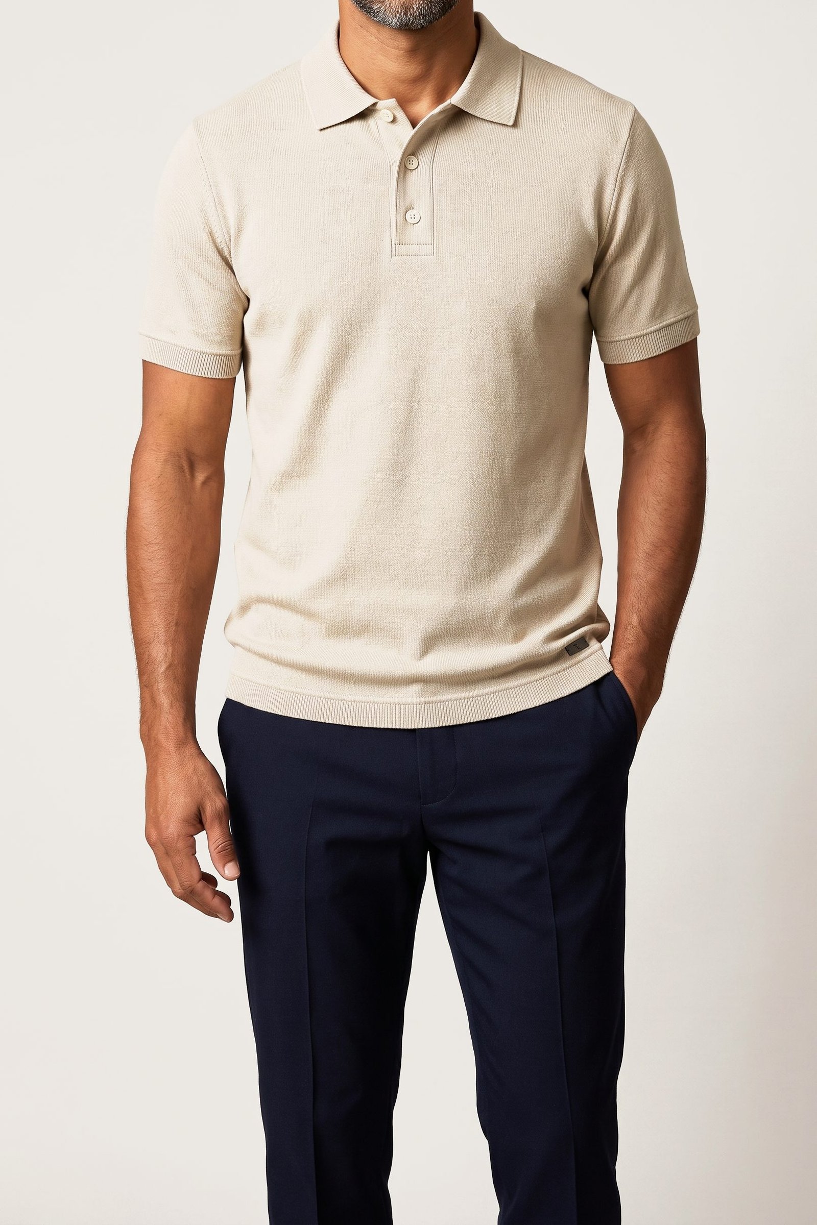 Polo Tricot Signature na cor areia