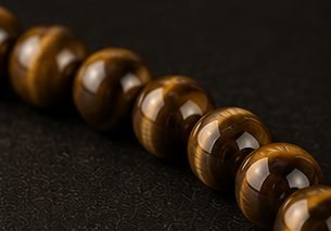 Pulseira Pedra Natural na cor olho-de-tigre, contas de pedra em close