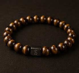 Pulseira Pedra Natural na cor olho-de-tigre, pulseira completa em círculo